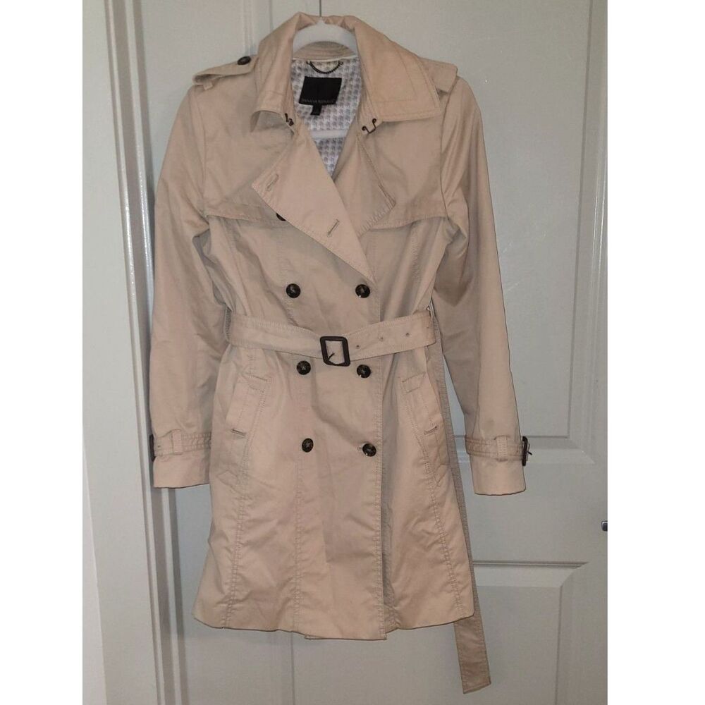 Banana Republic Trench Coat Small Beige Cotton Belted Double Breasted Classic